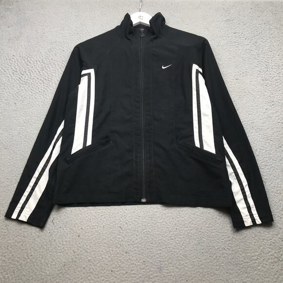 Vintage Y2K Nike Lined Track Jacket Womens Small Long Sleeve Swoosh Black White - Picture 1 of 12